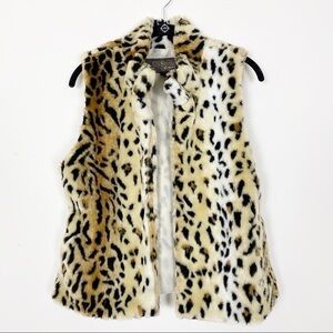 CI SONO Leopard Cheetah Animal Print Soft Fuzzy Faux Fur Vest Medium fall winter